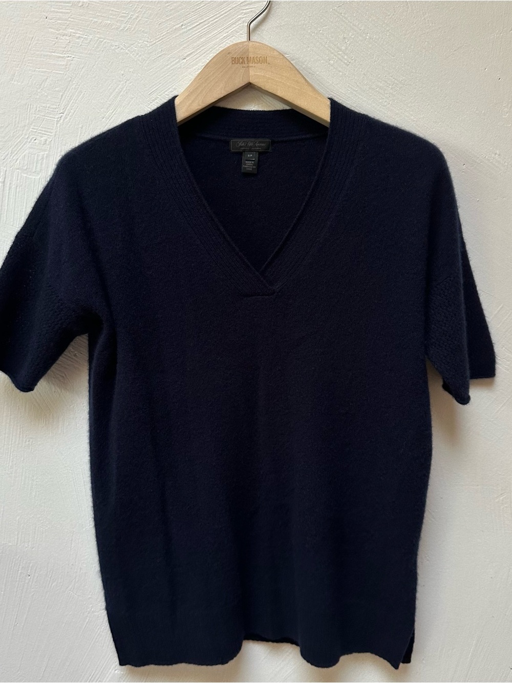 Cashmere Short Sleeve V-Neck Sweater - Navy